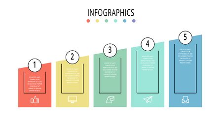 Vector template infographics. Business concept with 5 columns. Five steps for content, flowchart, timeline, levels, marketing, presentation, graph, diagrams, slideshowの写真素材