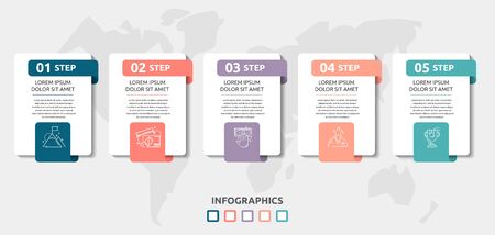 Vector infographic flat template. Rectangles for five diagrams, graph, flowchart, timeline, marketing, presentation. Business concept with 5 labelsのイラスト素材