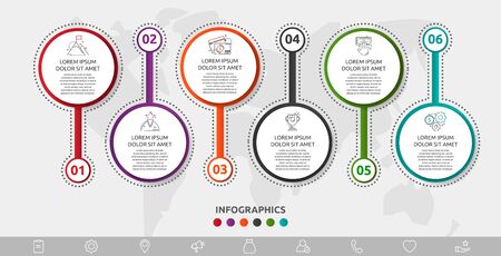 Vector template circle infographics. Business concept with 6 options and parts. Six steps for content, graph, diagrams, slideshowのイラスト素材