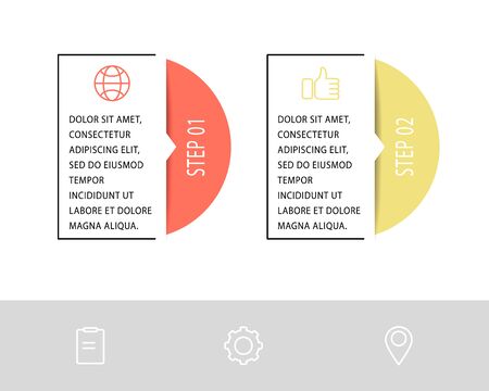 Modern vector infographic. Flat template with two rectangles and circles. Business concept with 2 options for content, step for step, timeline, workflowのイラスト素材