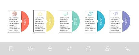 Modern vector infographic. Flat template with five rectangles and circles. Business concept with 5 options for content, timeline, workflow, diagram, graph, presentation.のイラスト素材