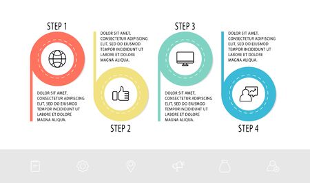 Vector flat line template circle infographics. Business concept with 4 options and labels. Four steps for content, flowchart, graph, diagrams, slideshow, levelsのイラスト素材