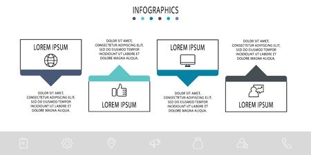 Vector infograph flat template. Shape with arrow for four diagrams, graph, flowchart, timeline, workflow, web. Business concept with 4 labelsのイラスト素材