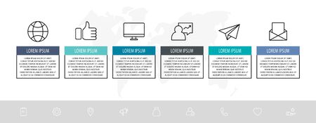 Vector infographic flat template. Rectangles for six diagrams, graph, flowchart, timeline, marketing, presentation. Business concept with 6 labelsのイラスト素材