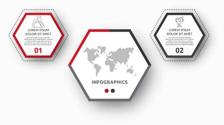 Vector infographic with main pentagon and 2 small pentagons. Used for two diagrams, graph, flowchart, timeline, marketing, presentation. Creative business conceptのイラスト素材