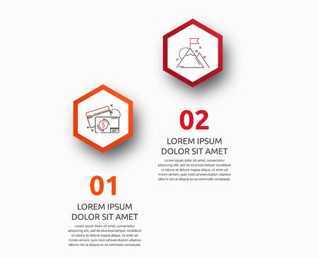 Vector infographic with 2 hexagons. Used for two diagrams, graph, flowchart, timeline, marketing, presentation. Creative business concept step by stepのイラスト素材