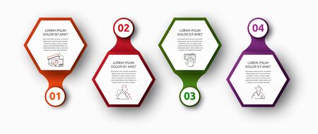 Vector infographic with 2 hexagons and circles. Used for two diagrams, graph, flowchart, timeline, marketing, presentation. Creative business concept step by stepのイラスト素材