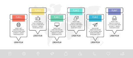 Vector infographic flat template. Rectangles for six diagrams, graph, flowchart, timeline, marketing, presentation. Business concept with 6 labelsのイラスト素材