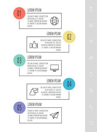 Modern vector infographic template with rectangles. Business banner with 5 options and circles. Five steps for workflow, diagram, web design, annual report, web designのイラスト素材