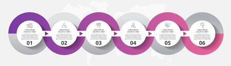 Vector template circle infographics. Business concept with 6 options and parts. Six steps for content, graph, diagrams, slideshowのイラスト素材