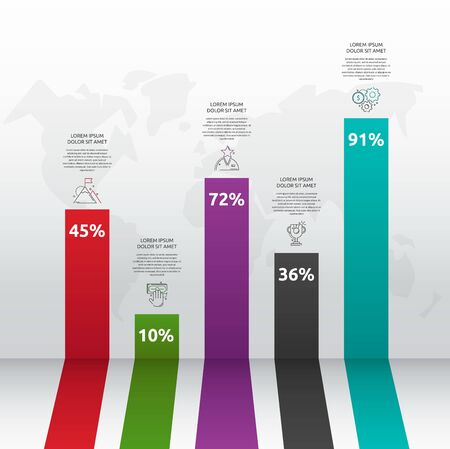 Vector column chart infographics. Business concept with 5 options. Five steps for content, flowchart, timeline, levelsのイラスト素材