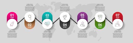 Vector template circle infographics. Business concept with 7 options and parts. Seven steps for content, flowchart, timeline, levels. Path step by stepのイラスト素材