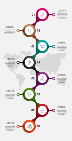Vector template circle infographics. Business concept with 8 options and parts. Eight steps for graph, diagrams, slideshow. Path step by stepのイラスト素材