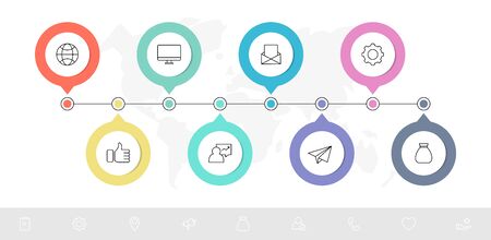 Vector template circle infographics. Business concept with 8 options and parts. Eight steps for graph, diagrams, slideshow. Path step by stepのイラスト素材