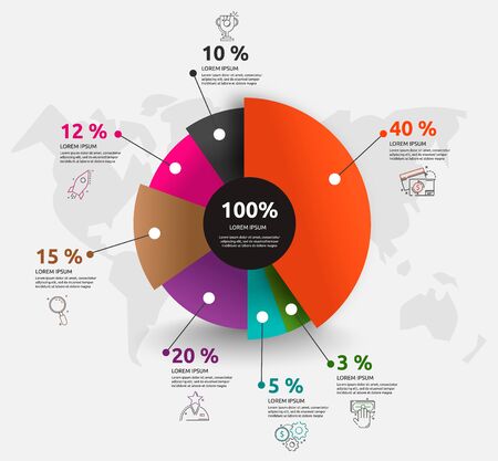 Vector infographic. Circle chart of 6 elements for diagrams, flowchart, timeline, business report, chart or graphのイラスト素材