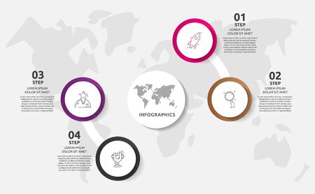 Vector business infographic. Organization graph with 4 circles. Template used for presentation, diagram, number options, web design, workflow layoutのイラスト素材