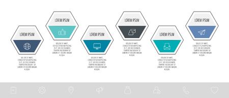 Vector modern infographic process template. Polygons with icons and text for 6 steps. Can be used for diagrams, flowchart, diagram, number options, web designのイラスト素材