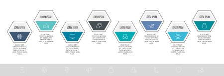 Vector modern infographic process template. Polygons with icons and text for 8 steps. Can be used for flowchart, diagram, number options, web design, step by stepのイラスト素材
