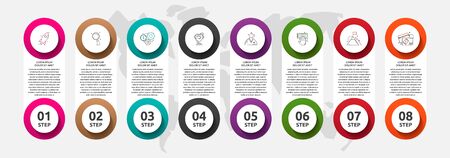 Vector template circle infographics. Business concept with 8 options and labels. Eight steps for graph, diagrams, slideshowのイラスト素材