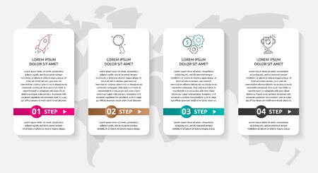 Vector infographic template. Data visualization with icons and arrows for 4 steps. Can be used for diagram, flowchart, banner, business report, flow chart or info graphのイラスト素材