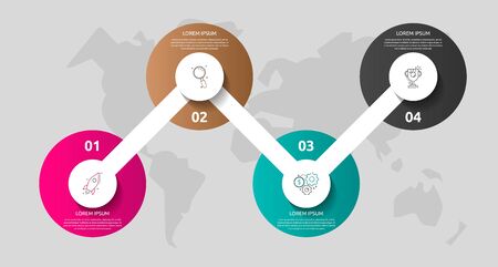 Vector template circle infographics. Business concept with 4 options and parts. Four steps for content, flowchart, timeline, levels. Path step by stepのイラスト素材