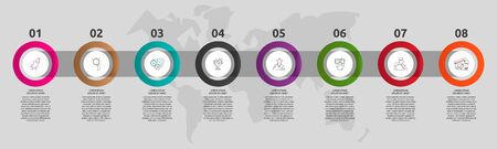 Vector template circle infographics. Business concept with 8 options and parts. Eight steps for graph, diagrams, slideshow. Path step by stepのイラスト素材