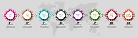 Vector template circle infographics. Business concept with 8 arrows and labels. Eight steps for graph, diagrams, slideshowのイラスト素材