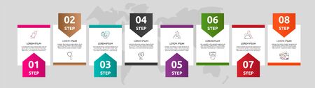 Vector template shape infographic. Business concept with 8 arrows and labels. Eight steps for graph, diagrams, slideshowのイラスト素材