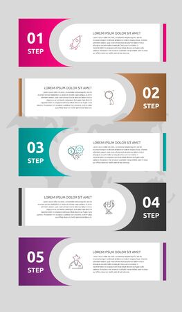 Vector template labels infographics. Business concept with 5 options and parts. Five steps for graph, diagrams, slideshow. Path step by stepのイラスト素材