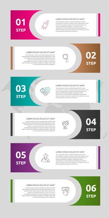 Vector template labels infographics. Business concept with 6 options and parts. Six steps for content, graph, diagrams, slideshow. Path step by stepのイラスト素材