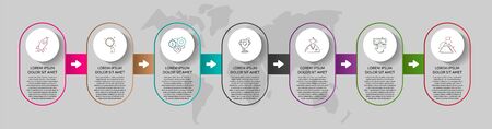Vector template circle infographics. Business concept with 7 options and arrows. Seven steps for content, flowchart, timeline, levels. Path step by stepのイラスト素材