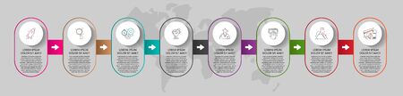 Vector template circle infographics. Business concept with 8 options and arrows. Eight steps for graph, diagrams, slideshow. Path step by stepのイラスト素材