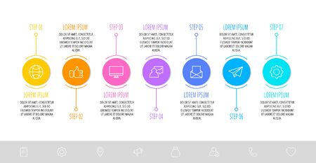 Vector template circle infographics. Business concept with 7 options and parts. Seven steps for content, flowchart, timeline, levels. Path step by stepのイラスト素材