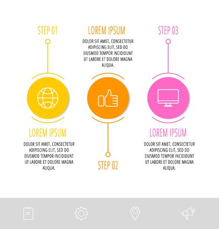 Vector template circle infographics. Business concept with 3 options and parts. Three steps for content, flowchart, timeline, levels. Path step by stepのイラスト素材