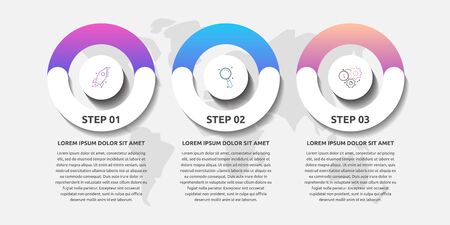 Vector template circle infographics. Business concept with 3 options and parts. Three steps for content, flowchart, timeline, levels. Path step by stepのイラスト素材