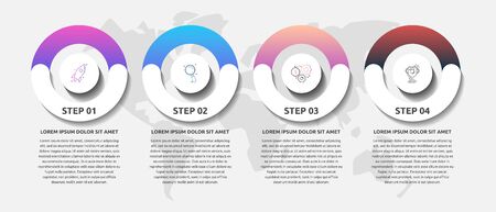 Vector template circle infographics. Business concept with 4 options and parts. Four steps for content, flowchart, timeline, levels. Path step by stepのイラスト素材