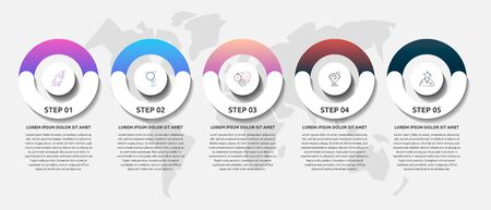 Vector template circle infographics. Business concept with 5 options and parts. Five steps for graph, diagrams, slideshow. Path step by stepのイラスト素材