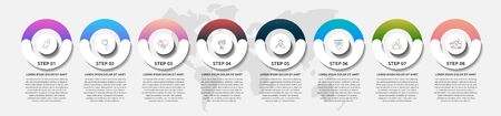 Vector template circle infographics. Business concept with 8 options and parts. Eight steps for graph, diagrams, slideshow. Path step by stepのイラスト素材