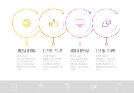 Business diagram with 4 circular elements with arrows. Vector flat concept of four business options to choose from. Infographics modern design for flowchart, timeline, web, graph, presentationのイラスト素材
