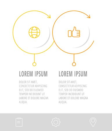 Business diagram with 2 circular elements with arrows. Vector flat concept of two business options to choose from. Infographics modern design for flowchart, timeline, web, graph, presentationのイラスト素材