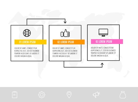 Timeline creative design linear infographics template. Business vector illustration with 3 options, arrows. Can be used for diagrams, presentations, workflow layout, flow chartのイラスト素材