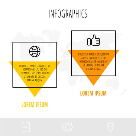 Horizontal business infographics with 2 elements with arrows. Vector flat template of two business options to choose from. Concept of modern design for flowchart, timeline, web, graph, presentationのイラスト素材