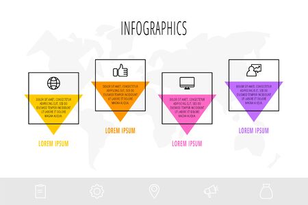 Horizontal business infographics with 4 elements with arrows. Vector flat template of four business options to choose from. Concept of modern design for diagram, timeline, chart, presentationのイラスト素材