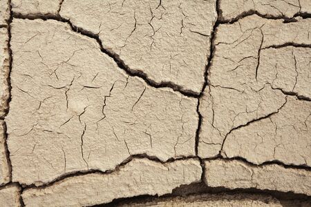 Cracks in the earth in rural areas. Ground texture background. Dry soil abstract photo. Mosaic patternの写真素材