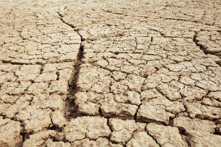 Cracks in the earth in rural areas. Ground texture background. Dry soil abstract photo. Mosaic patternの写真素材