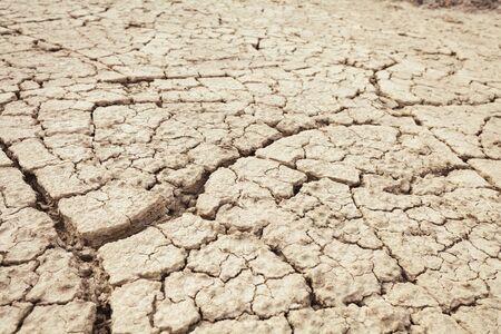Cracks in the earth in rural areas. Ground texture background. Dry soil abstract photo. Mosaic patternの写真素材