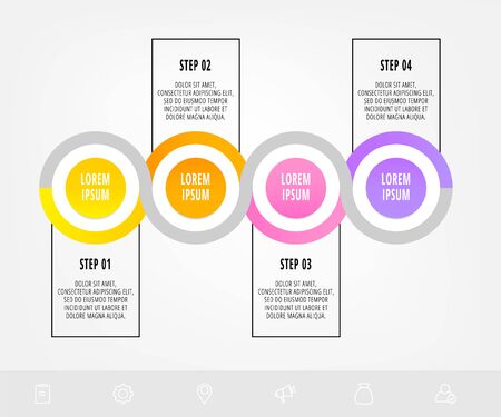 Vector template circle infographics. Business concept with 4 options and labels. Four steps for content, flowchart, timeline, levelsのイラスト素材