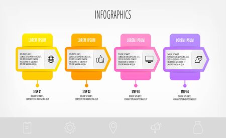 Infographics with 4 elements with arrows. Vector concept of four business options to choose from. Modern design for flowchart, timeline, web, graph, presentationのイラスト素材