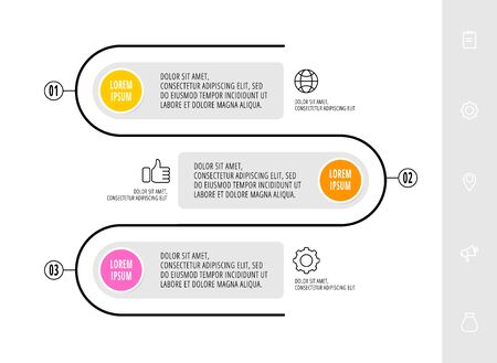 Vector template circle infographics. Business concept with 3 options and labels. Three steps for content, flowchart, timeline, levels. Path step by stepのイラスト素材