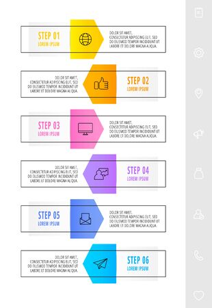Infographic with 6 elements with arrows. Vector concept of six business options to choose from. Modern design for content, graph, diagrams, slideshow. Path step by stepのイラスト素材